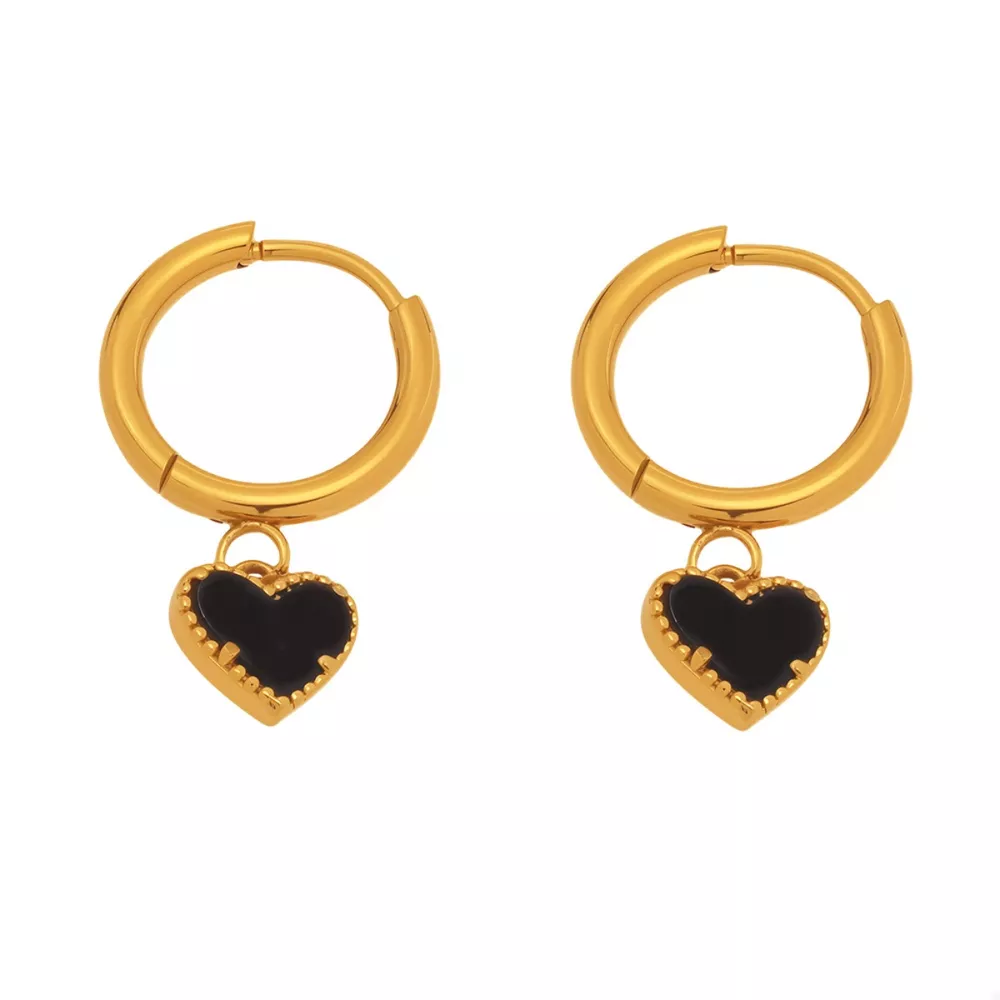 18K Gold-Plated Hoop Earrings with Heart Pendant, image 8