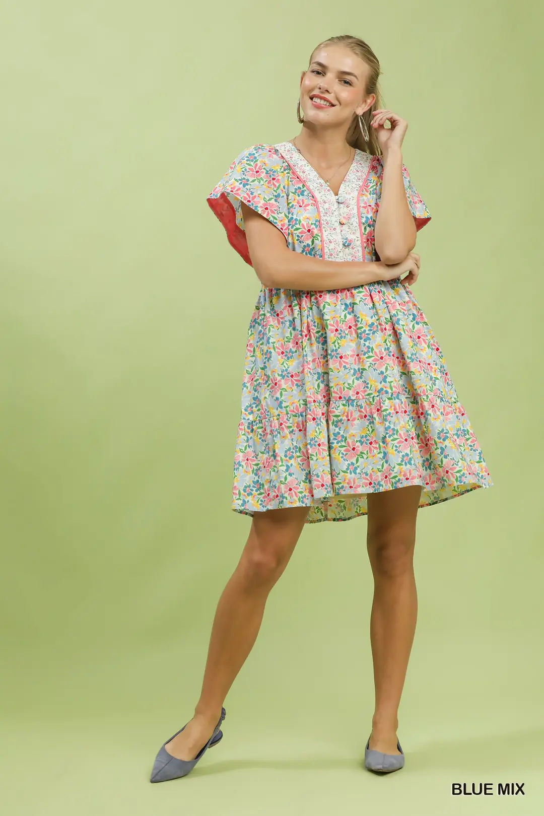 Mix Floral Tiered Mini Dress with Side Pockets, image 4