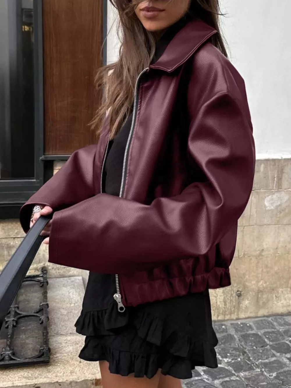 Faux Leather Zip Up Jacket, image 10