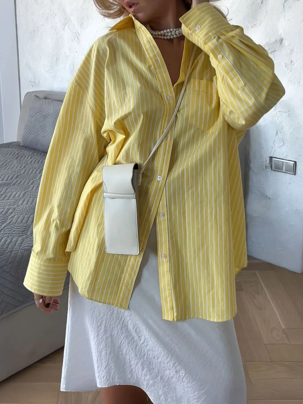 Striped Collared Neck Long Sleeve Shirt