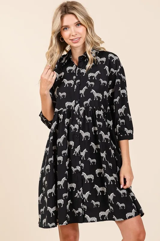 Zebra Print Button Down Shirt Mini Dress, image 3