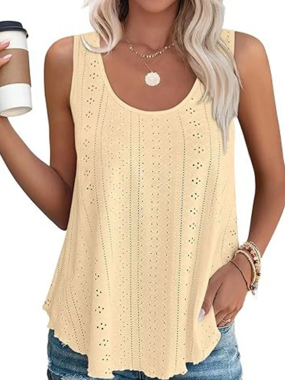 Eyelet Scoop Neck Tank, image 7