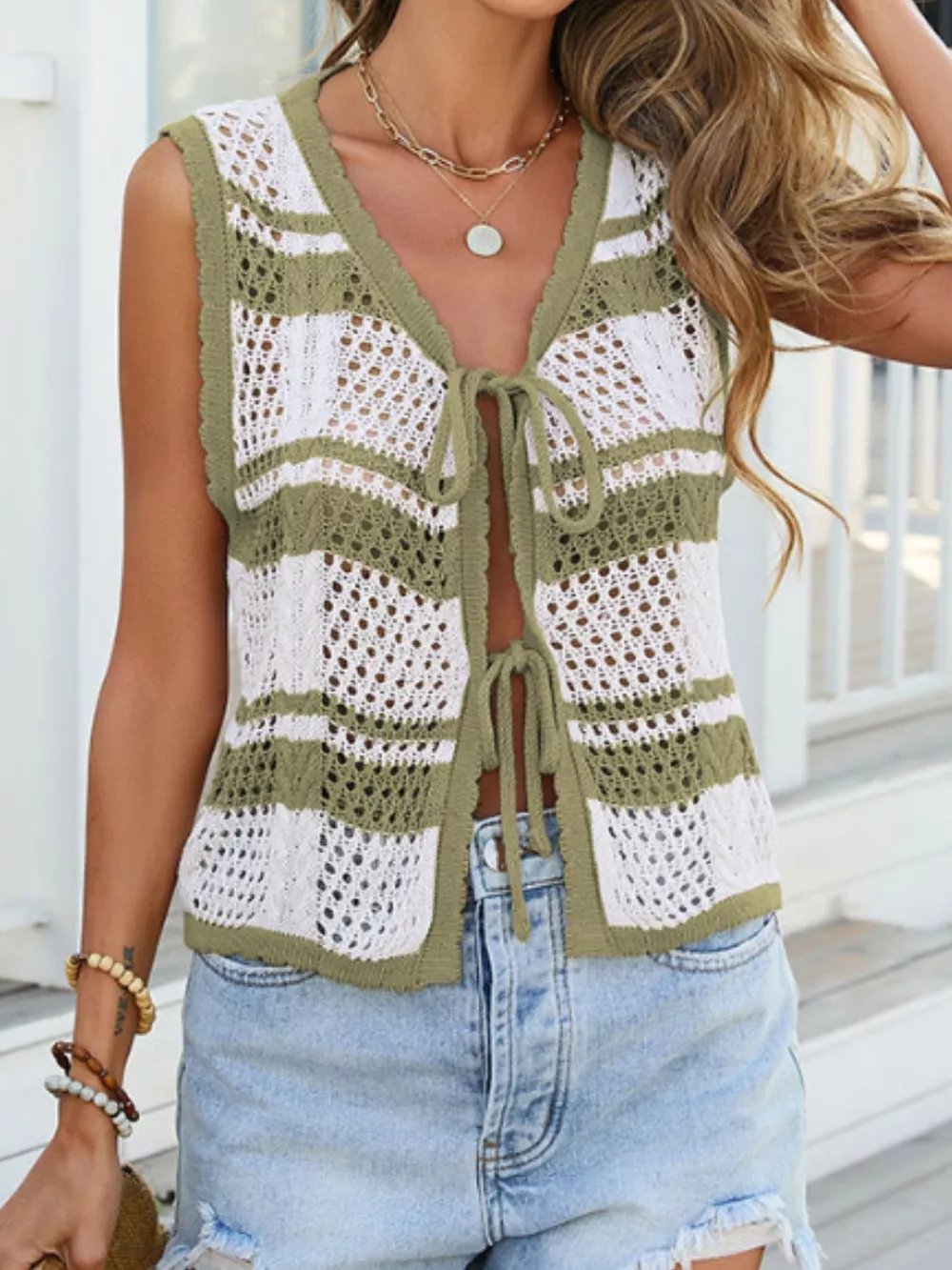 Striped Crochet Tie-Front Cardigan, image 12
