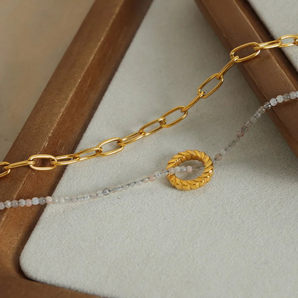 Beaded Double-Layered Titanium Steel Necklace, image 6