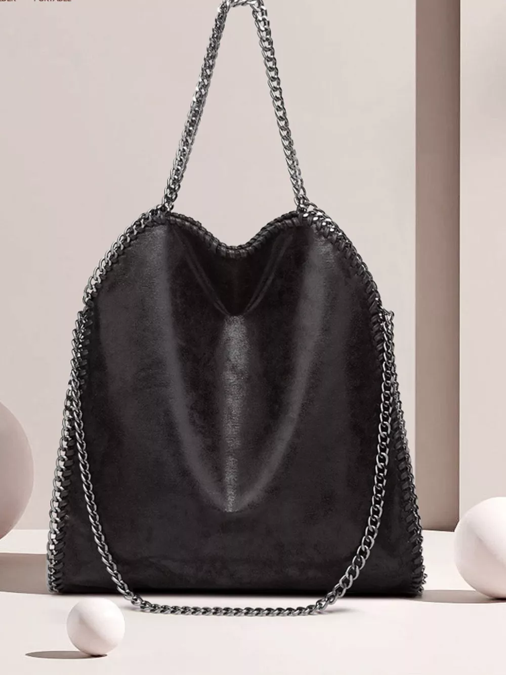 Chain-Trimmed PU Leather Shoulder Bag, image 5