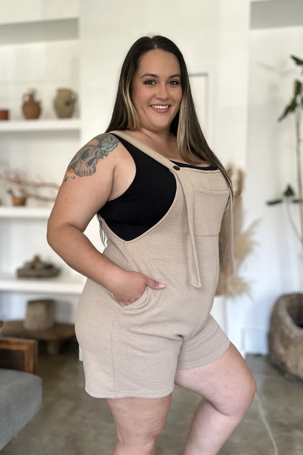 Full Size Texture Sleeveless Romper, image 4