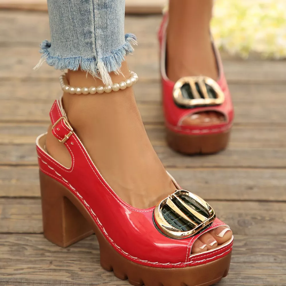 Peep Toe Block Heels Sandals, image 3