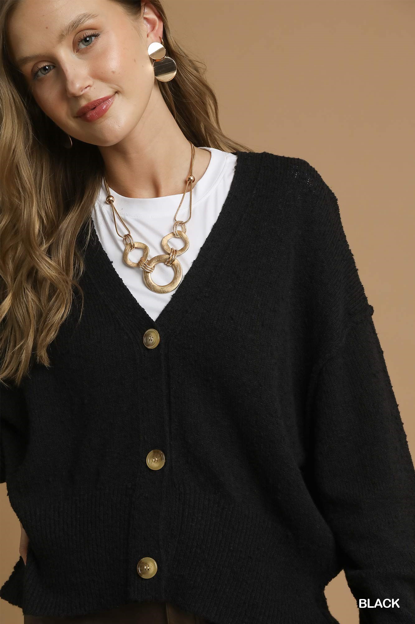 Button-Front V-Neck Knit Cardigan, image 3