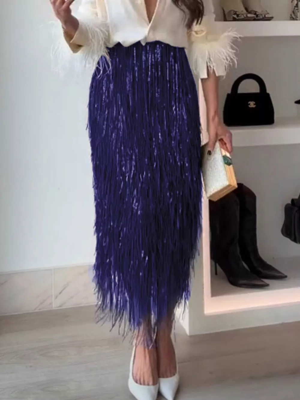 Fringe Long Sleeve Shirt & Skirt Set, image 8
