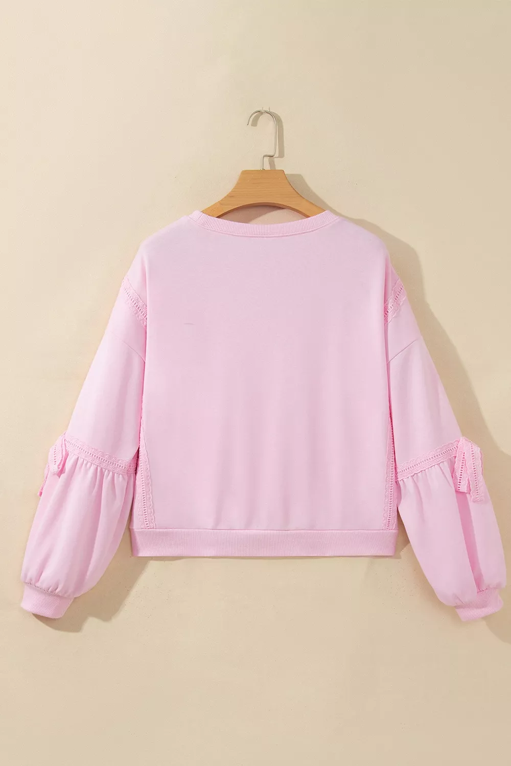 Solid Color Raw Seam Lace Detail Loose Casual Sweatshirt, image 5