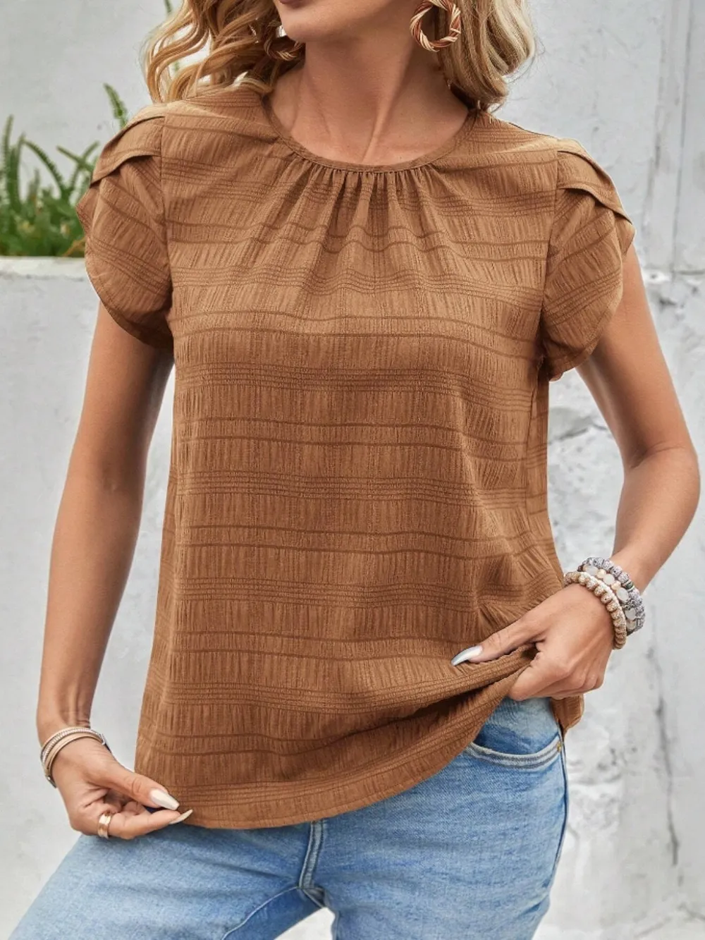 Round Neck Petal Sleeve Top, image 5