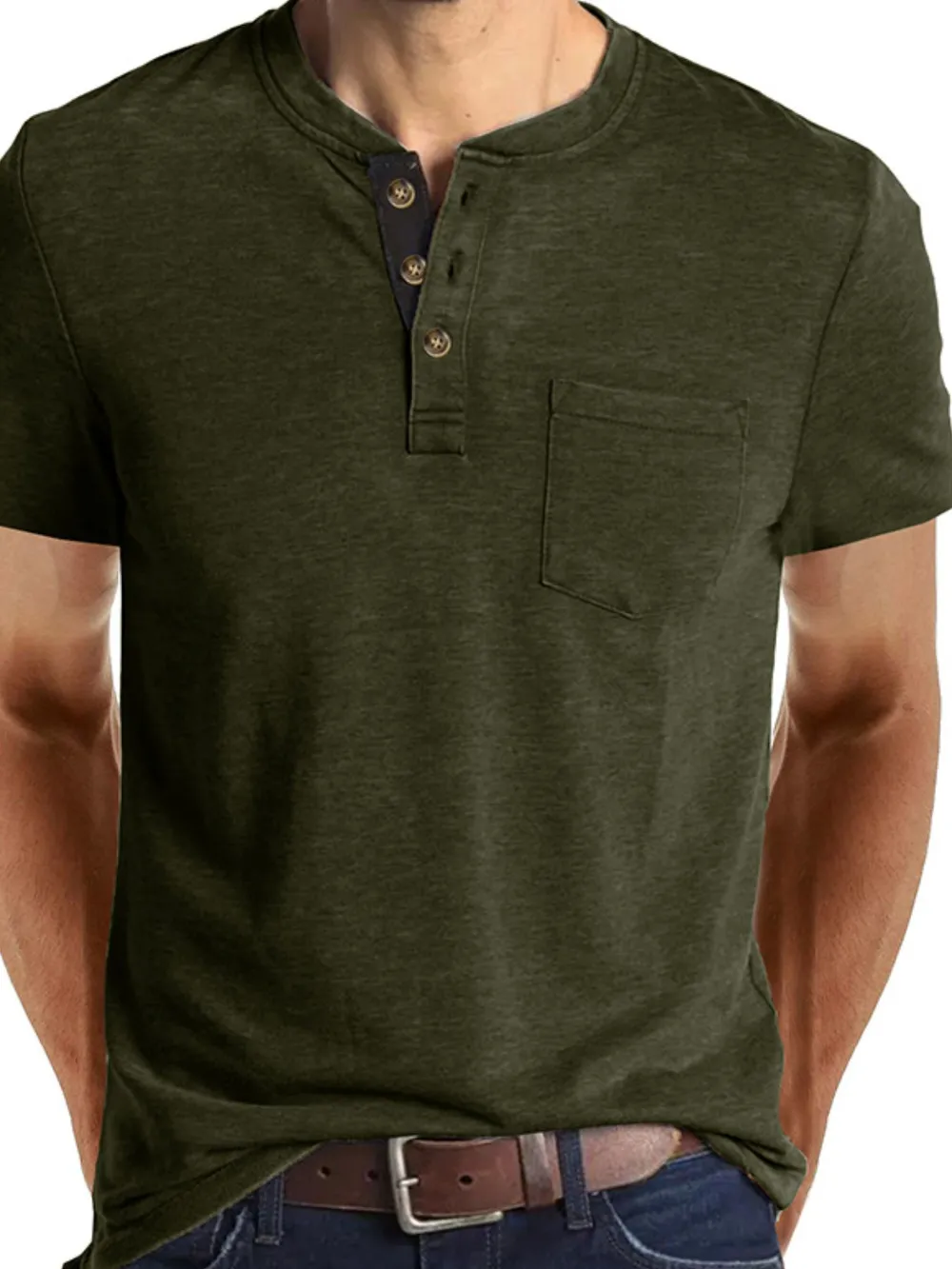 Men's Full Size Classic Henley Pocket Polo T-Shirt Plus Size