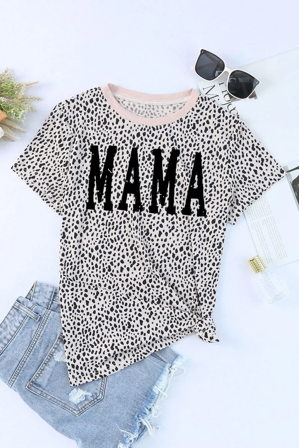 MAMA Animal Print Round Neck Short Sleeve T-Shirt, image 2