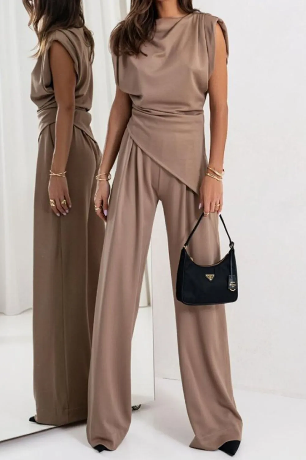 Round Neck Top and Pants Set, image 4