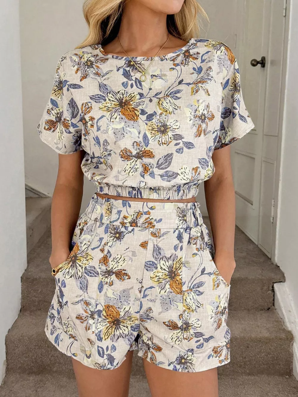 Floral Print Crop Top and Shorts Set, image 13
