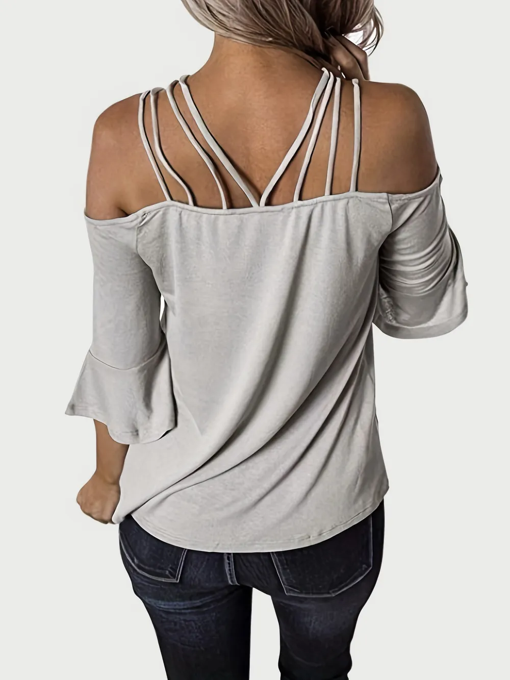 Full Size Cold Shoulder Three-Quarter Sleeve Blouse, image 4