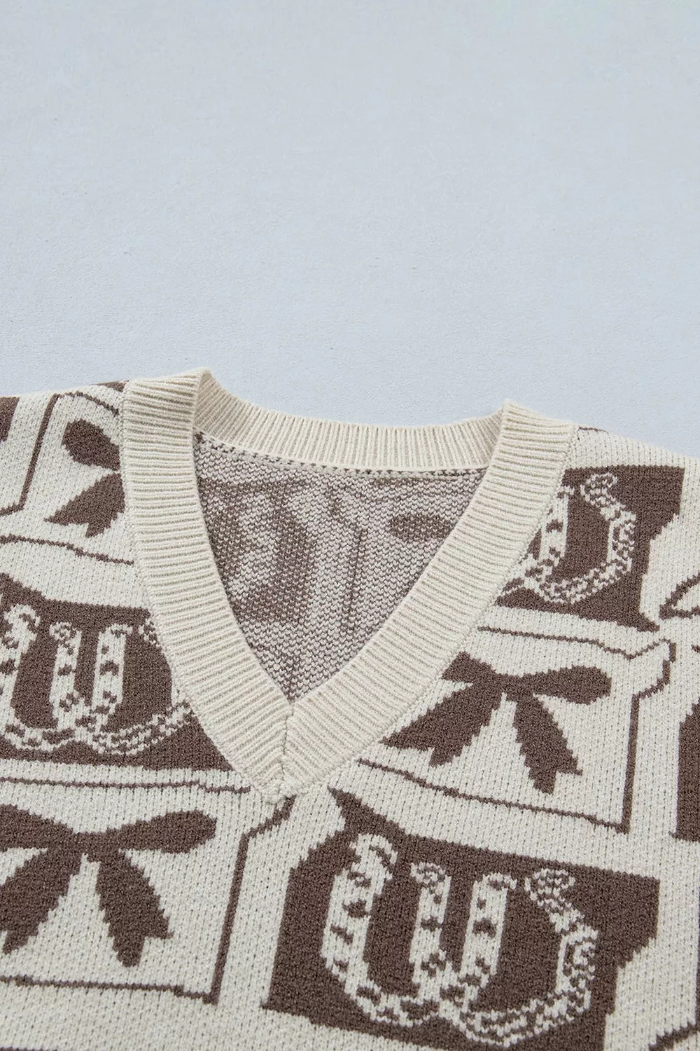 Western Horseshoe Bow Pattern Button Front Sleeveless Knit Sweater, image 10