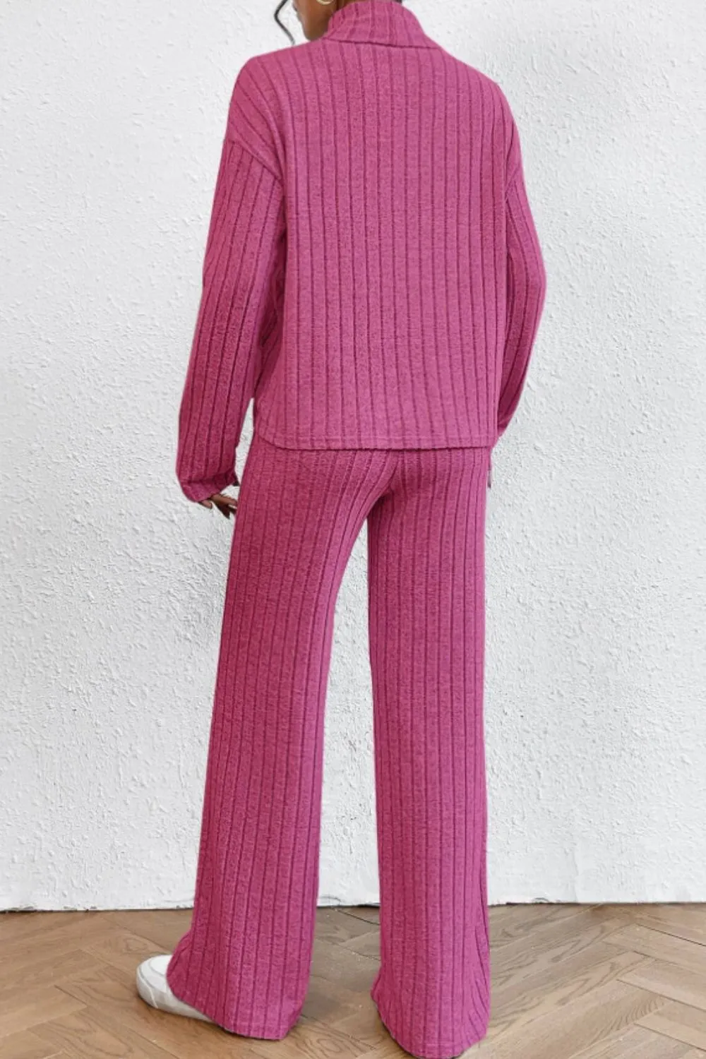Mock Neck Dropped Shoulder Top and Pants Set, image 11