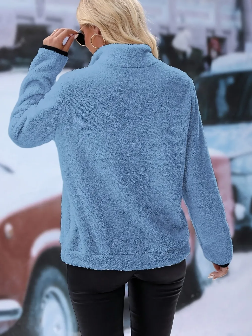 Half Zip Long Sleeve Furry Sweatshirt, image 12