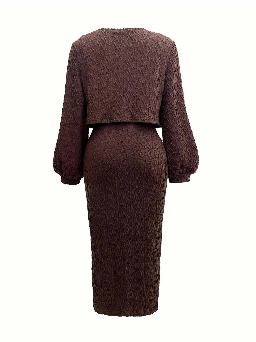 Open Front Long Sleeve Cardigan and Side Slit Cami Dress Set, image 5