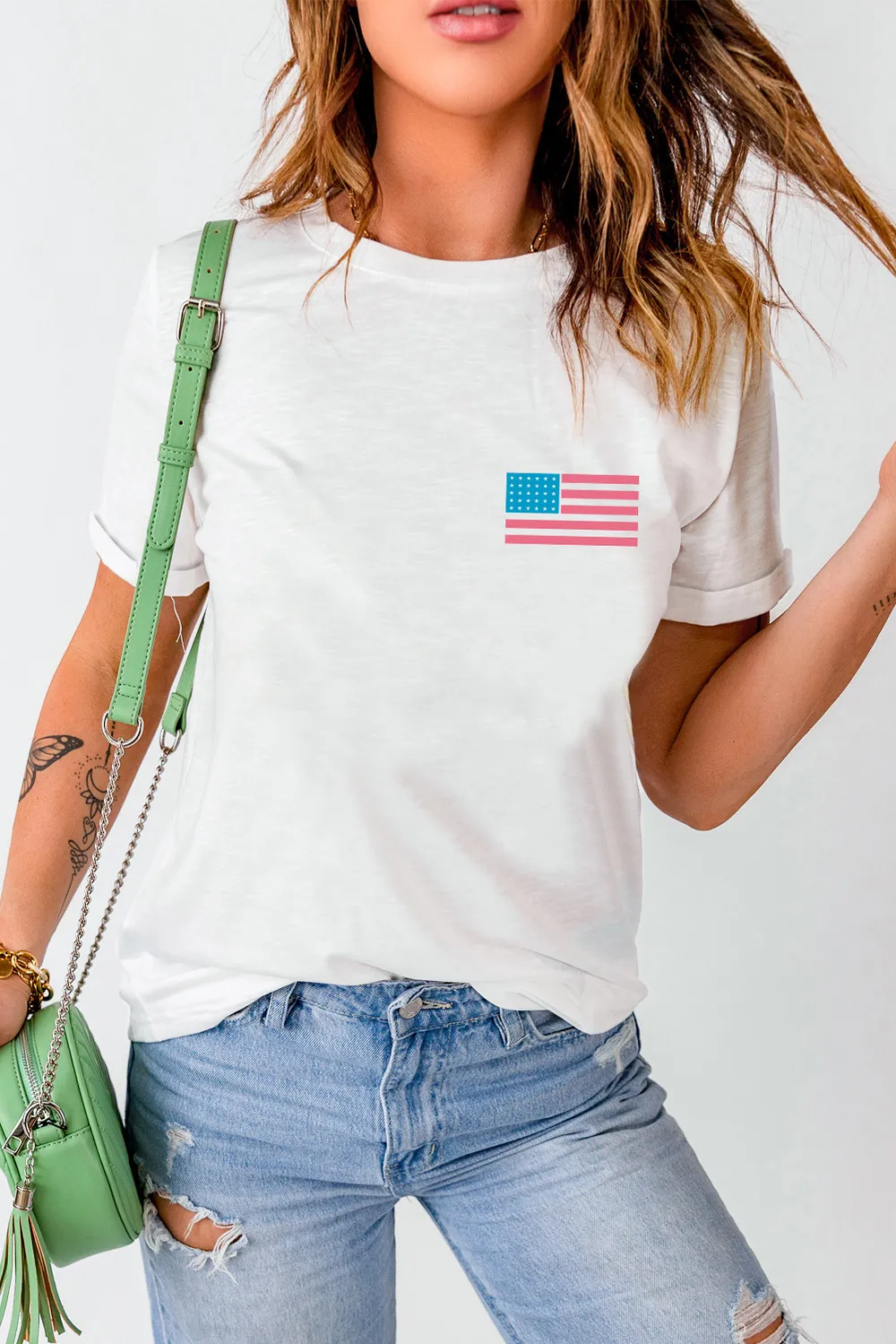 US Flag Round Neck Short Sleeve T-Shirt, image 2