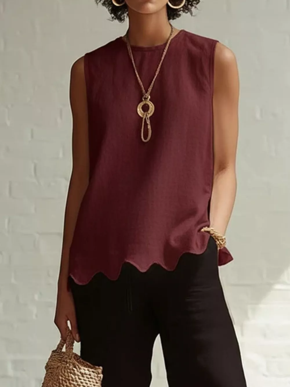 Full Size Scalloped Hem Sleeveless Tank Top Plus Size, image 12