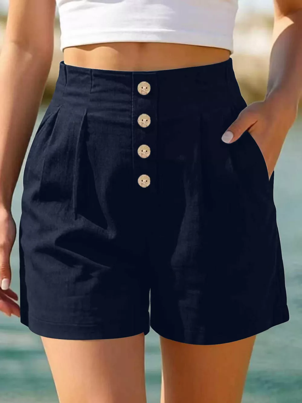 Button Fly High Waist Shorts, image 28