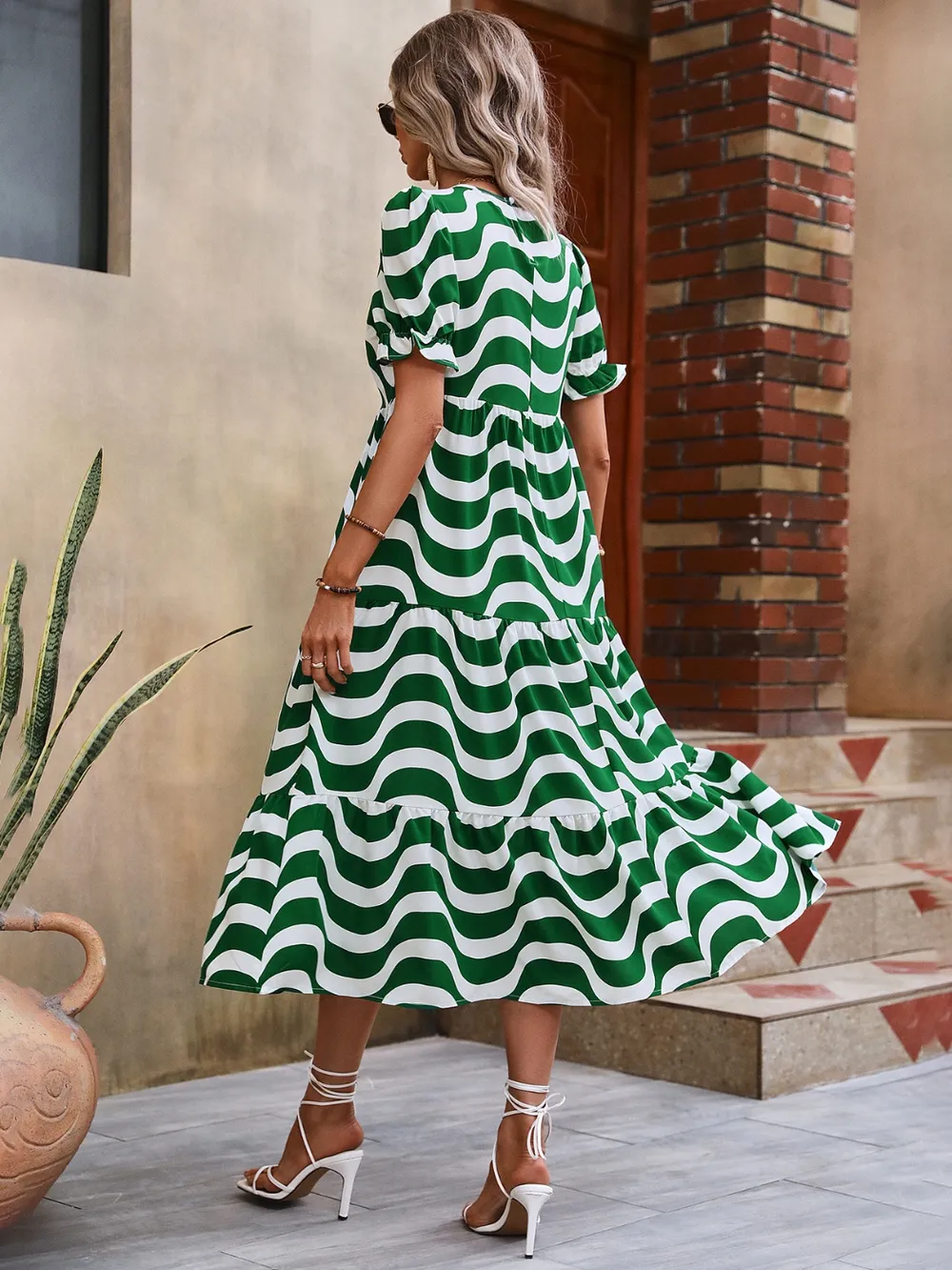 Wavy Striped Round Neck Short Sleeve Dress, image 5