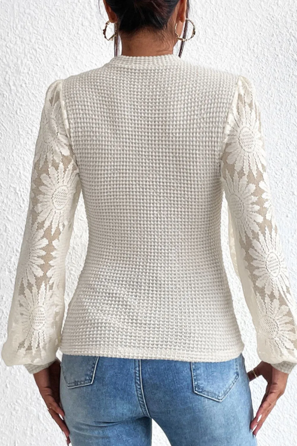 Mock Neck Lace Long Sleeve Top, image 4