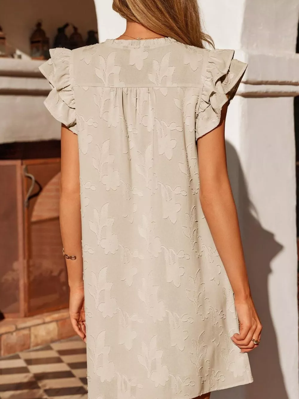 Floral Embossed Ruffle Sleeve Mini Dress, image 6