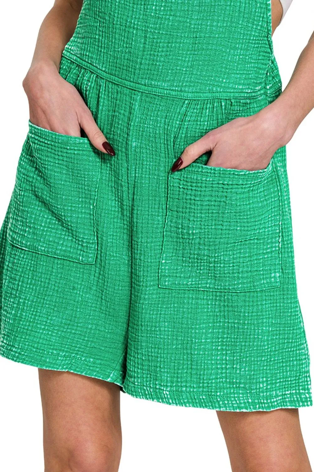 Woven Double Gauze Acid Washed Romper, image 2