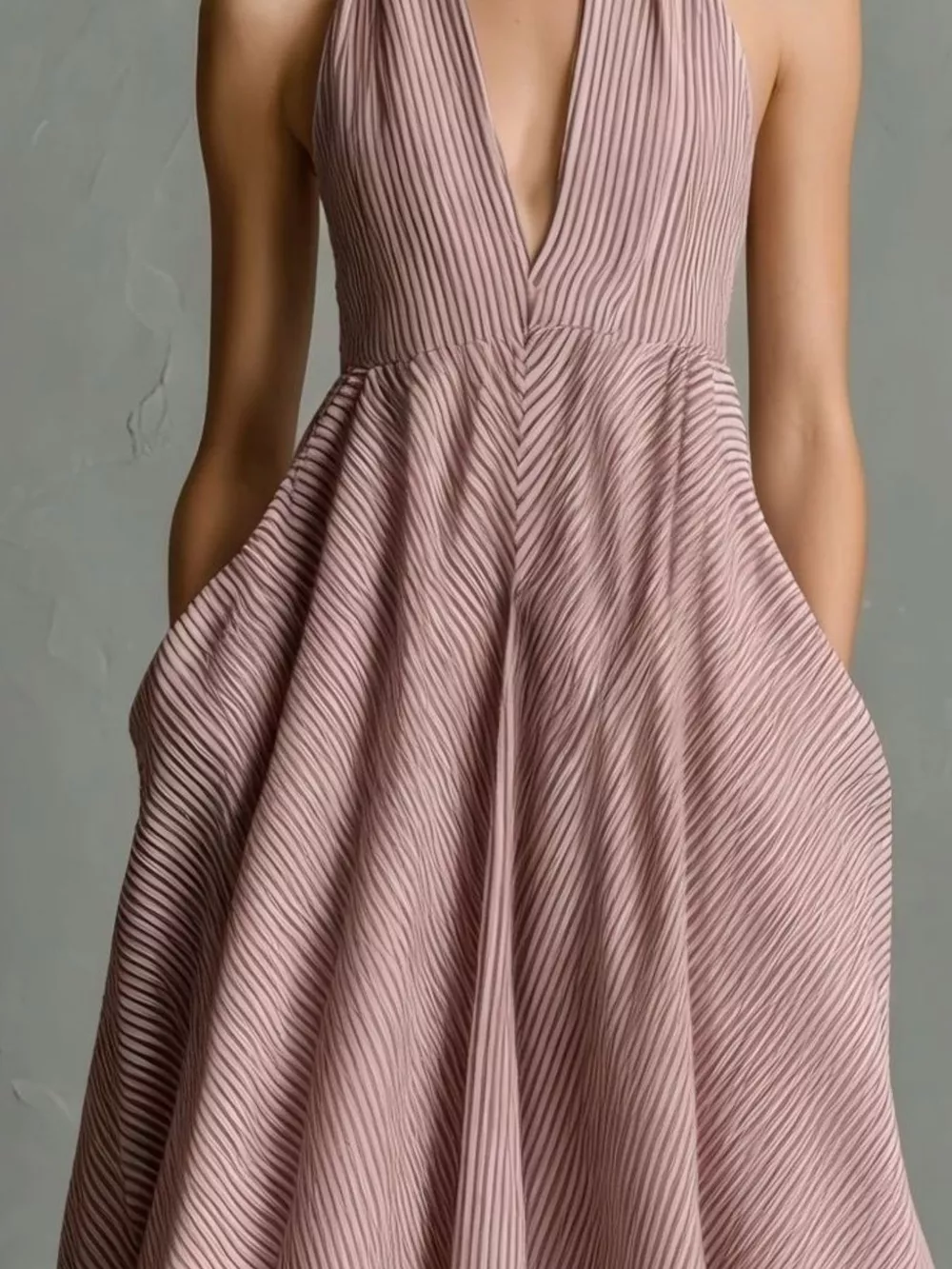 Full Size Striped Halter Neck Maxi Dress with Pockets Plus Size, image 11
