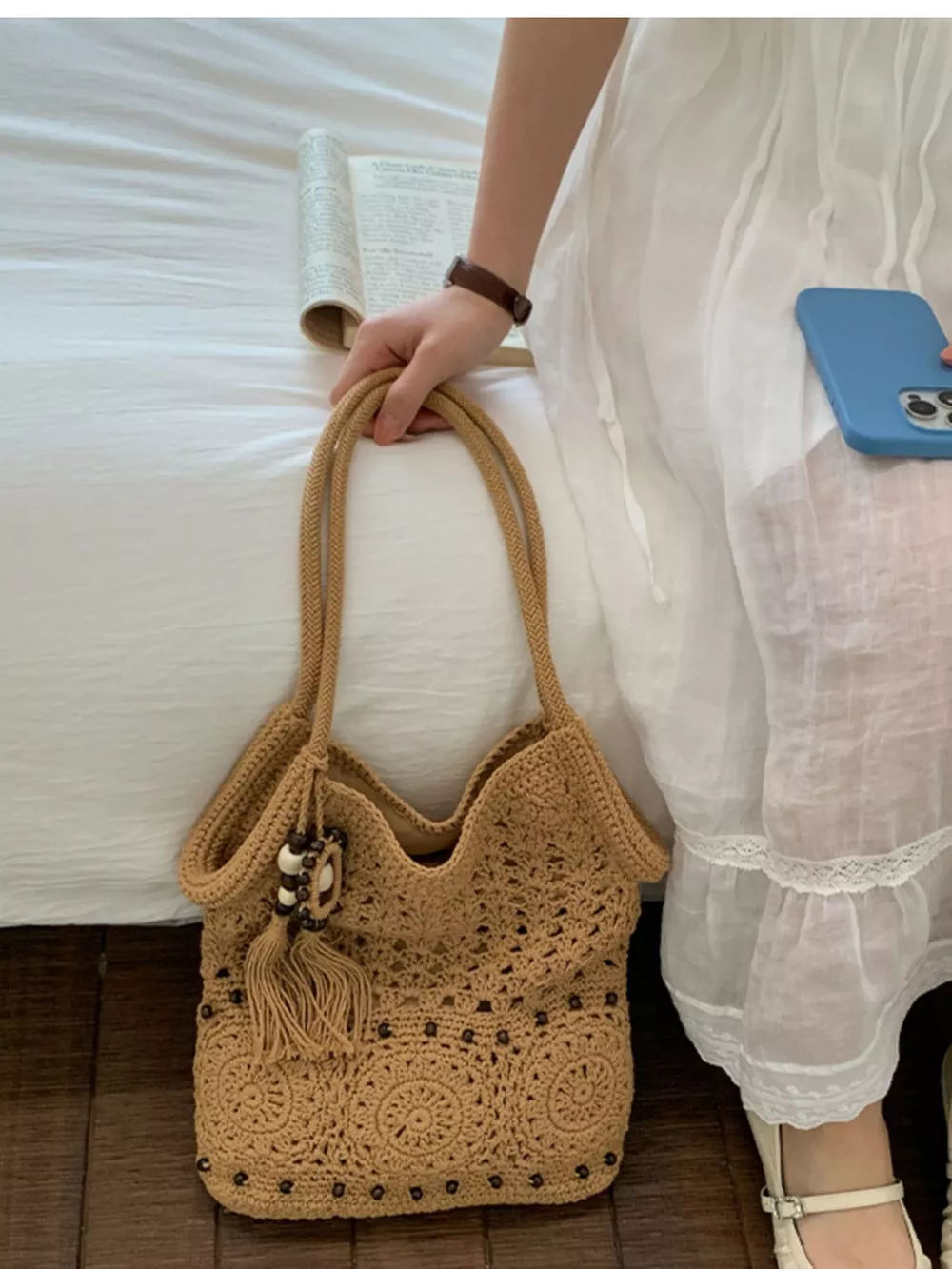 Crochet Knit Shoulder Bag, image 4