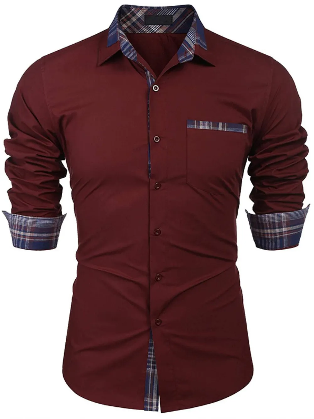 Men's Plaid Collared Neck Long Sleeve Shirt, image 4
