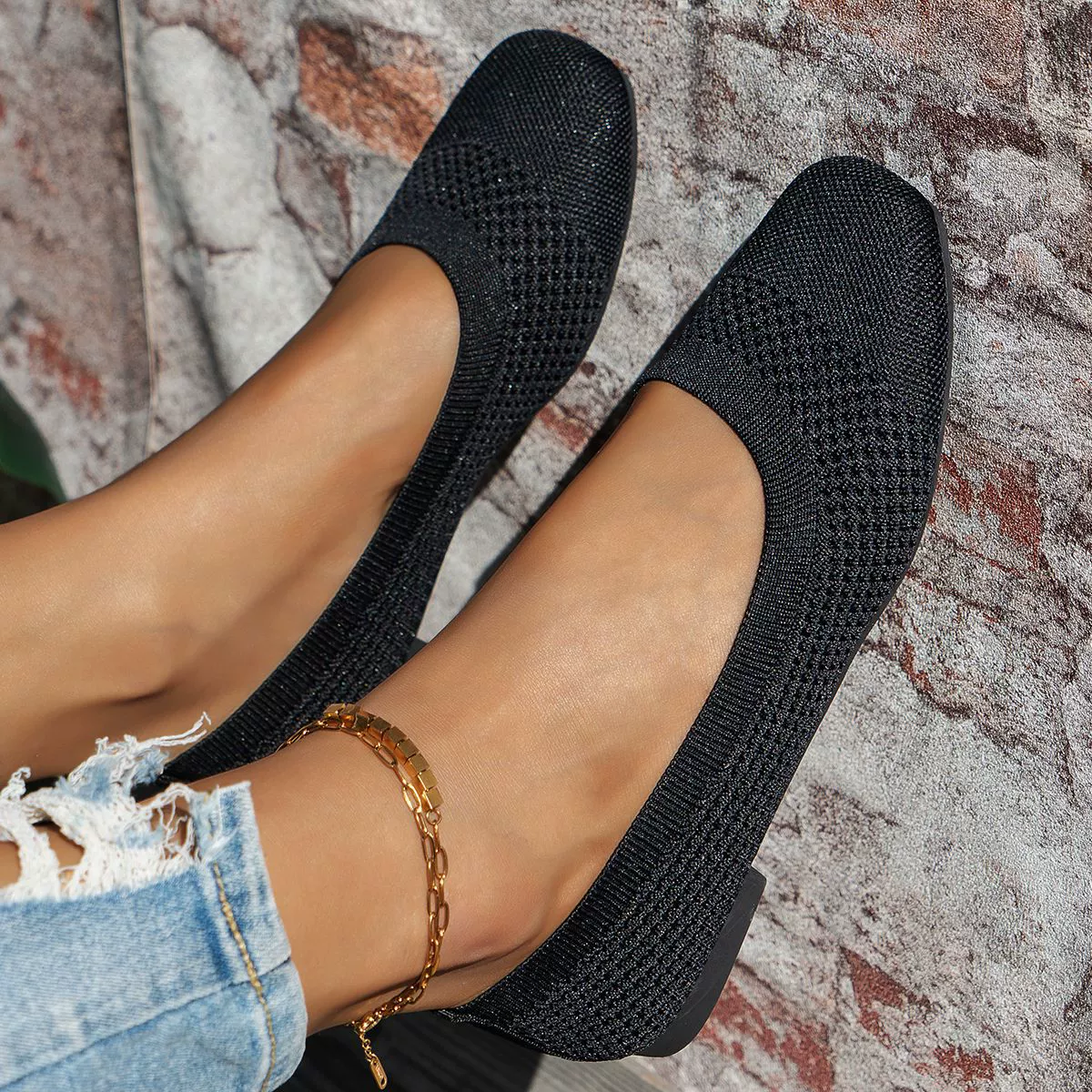 Square Toe Solid Color Mesh Slip-Ons, image 3