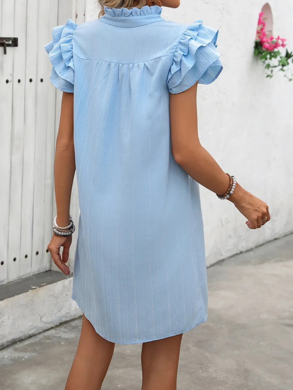 Ruffled Notched Cap Sleeve Mini Dress, image 4