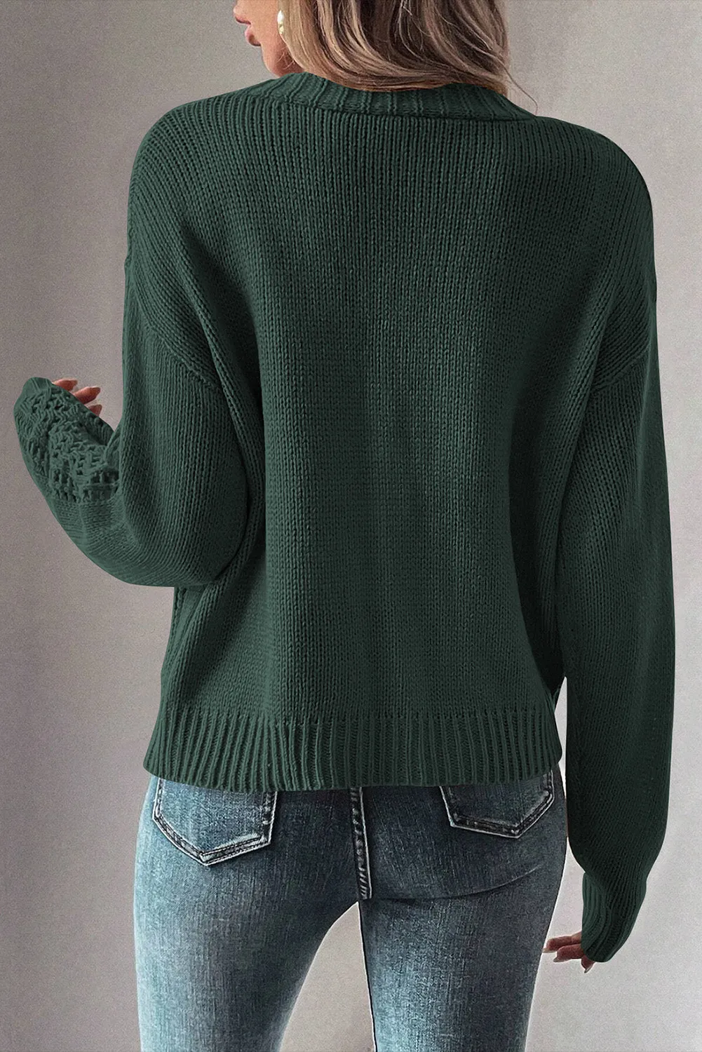 Openwork Button Up Long Sleeve Cardigan, image 2