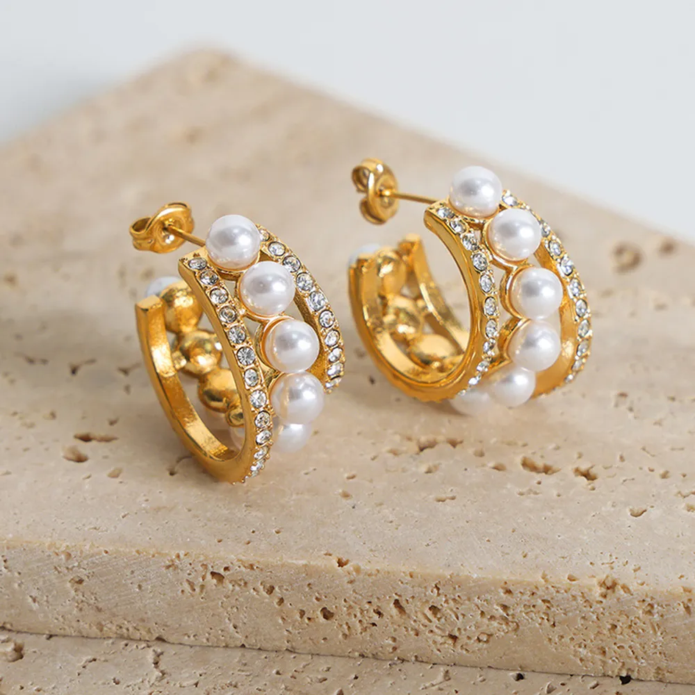 Pearl Titanium Steel C-Hoop Earrings, image 3