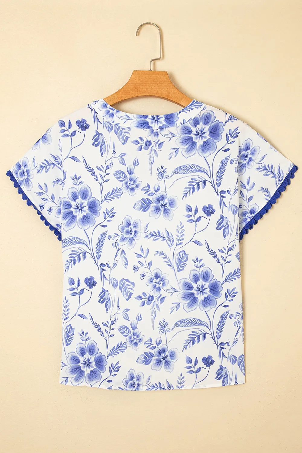 Floral Print Ricrac Trim Short Sleeve Blouse, image 2