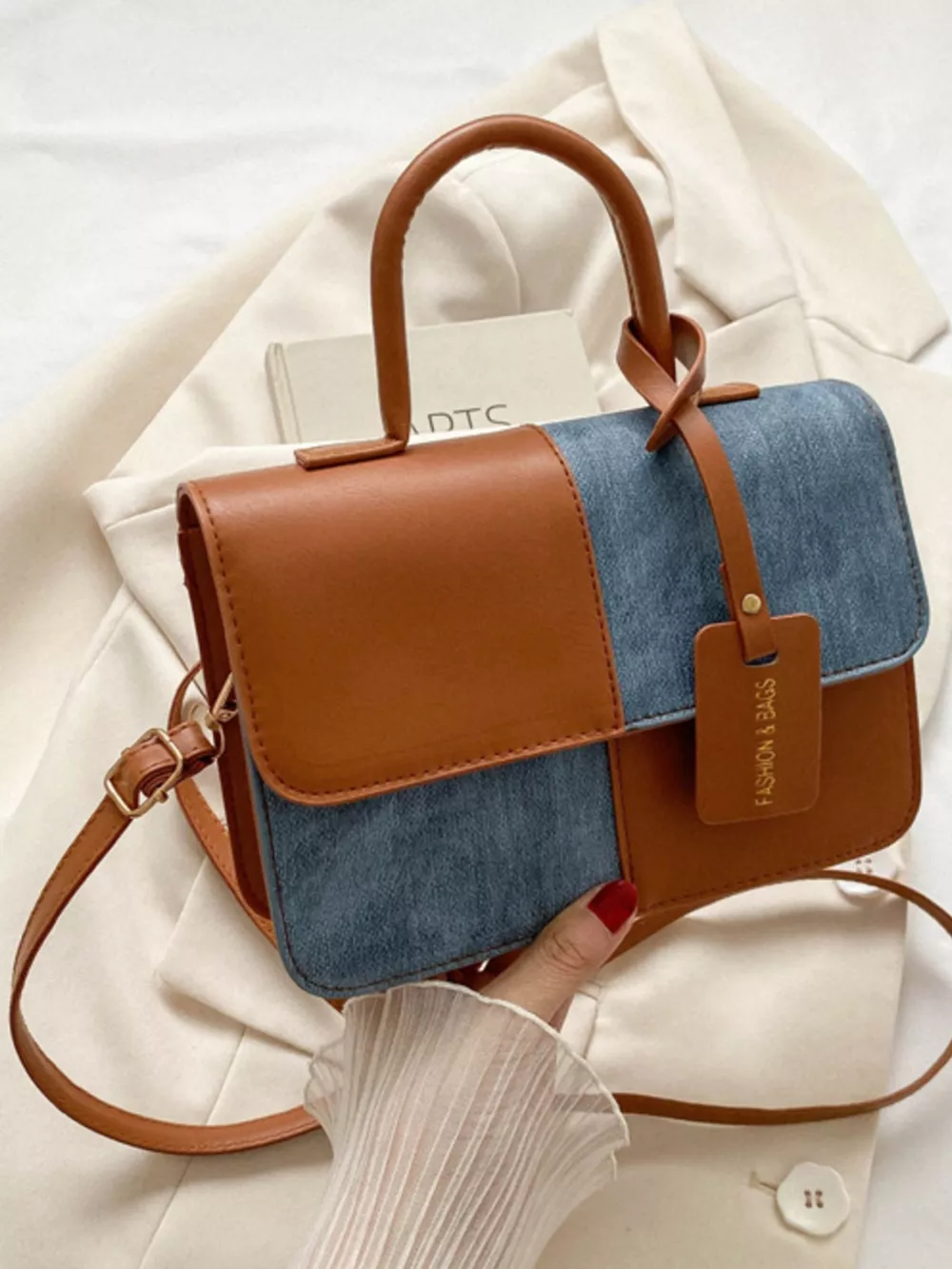 Two-Tone PU Leather Crossbody Bag, image 12