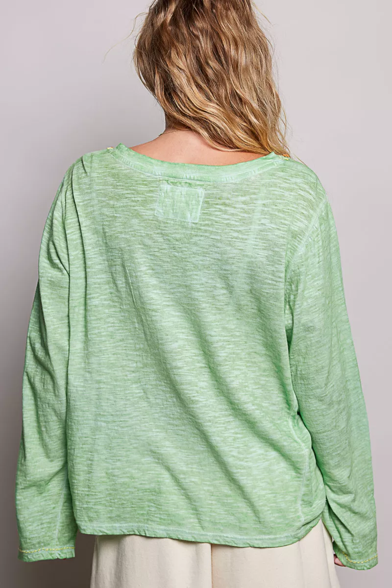 POL V-Neck Contrast Stitch Lightweight Knit Long Sleeve Top, image 3