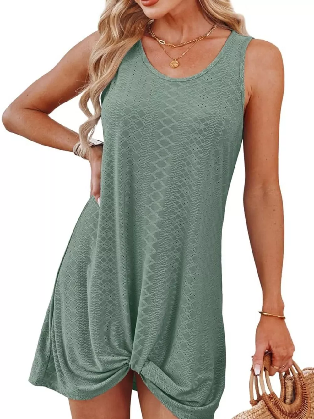 Sleeveless Knotted Hem Tank Dress, image 5