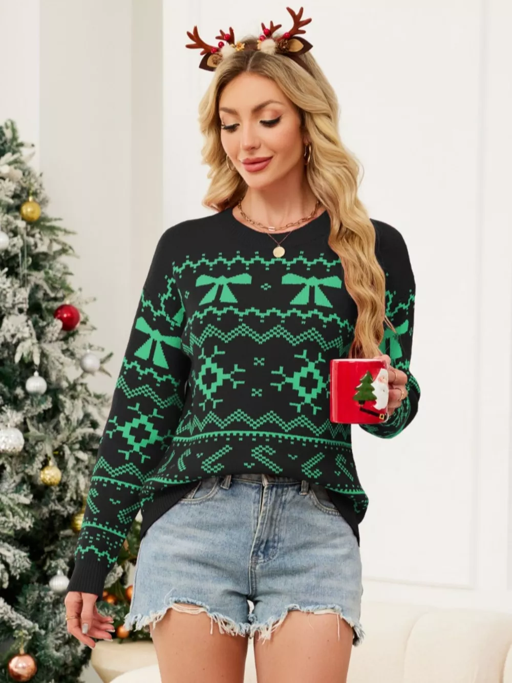 Christmas Bow Round Neck Sweater, image 9