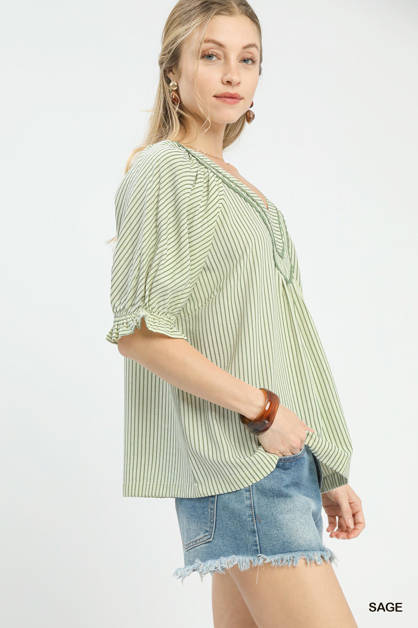 Stripe V-Neck Blouse, image 3