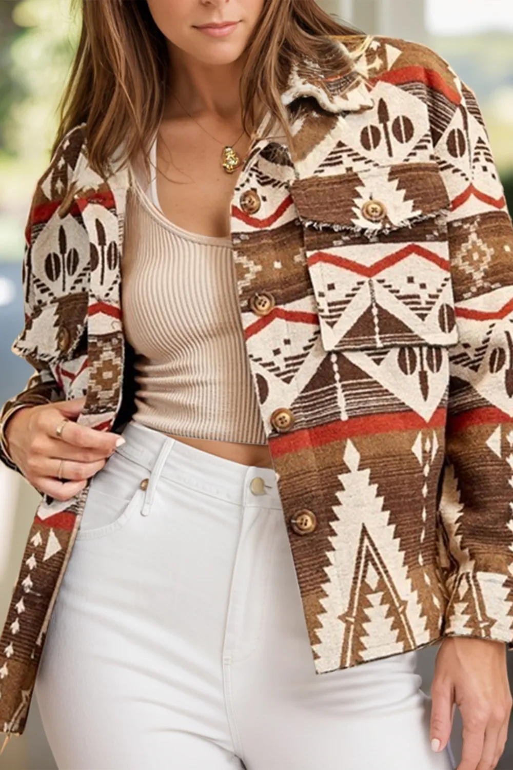Geometric Button Up Long Sleeve Jacket, image 5