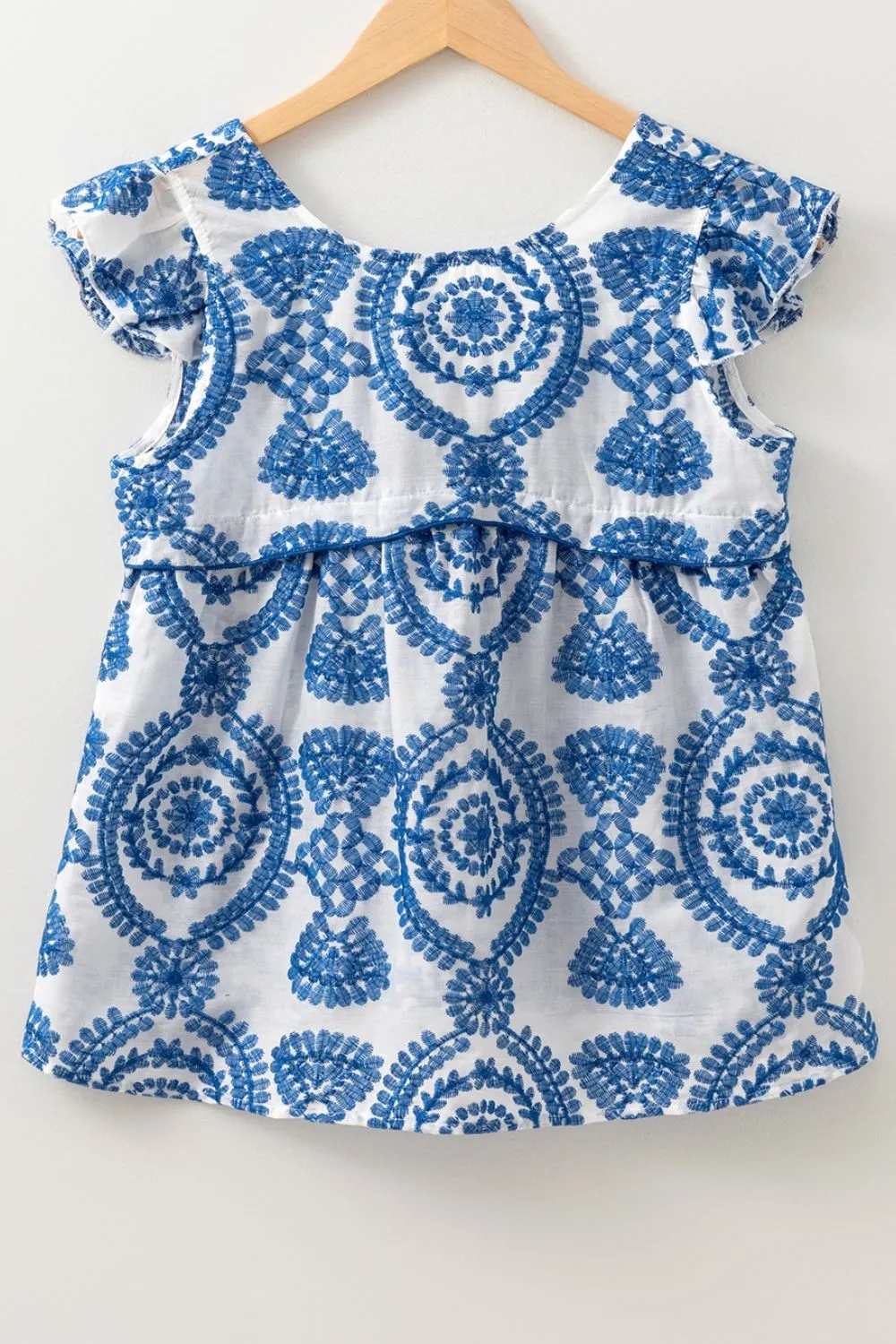 Boho Print Ruffled Cap Sleeve Crew Neck Blouse, image 2