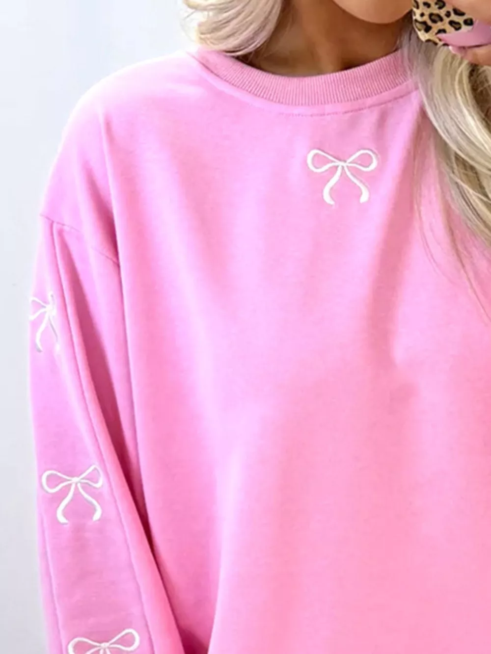 Bow Embroidered Round Neck Top and Shorts Set, image 2