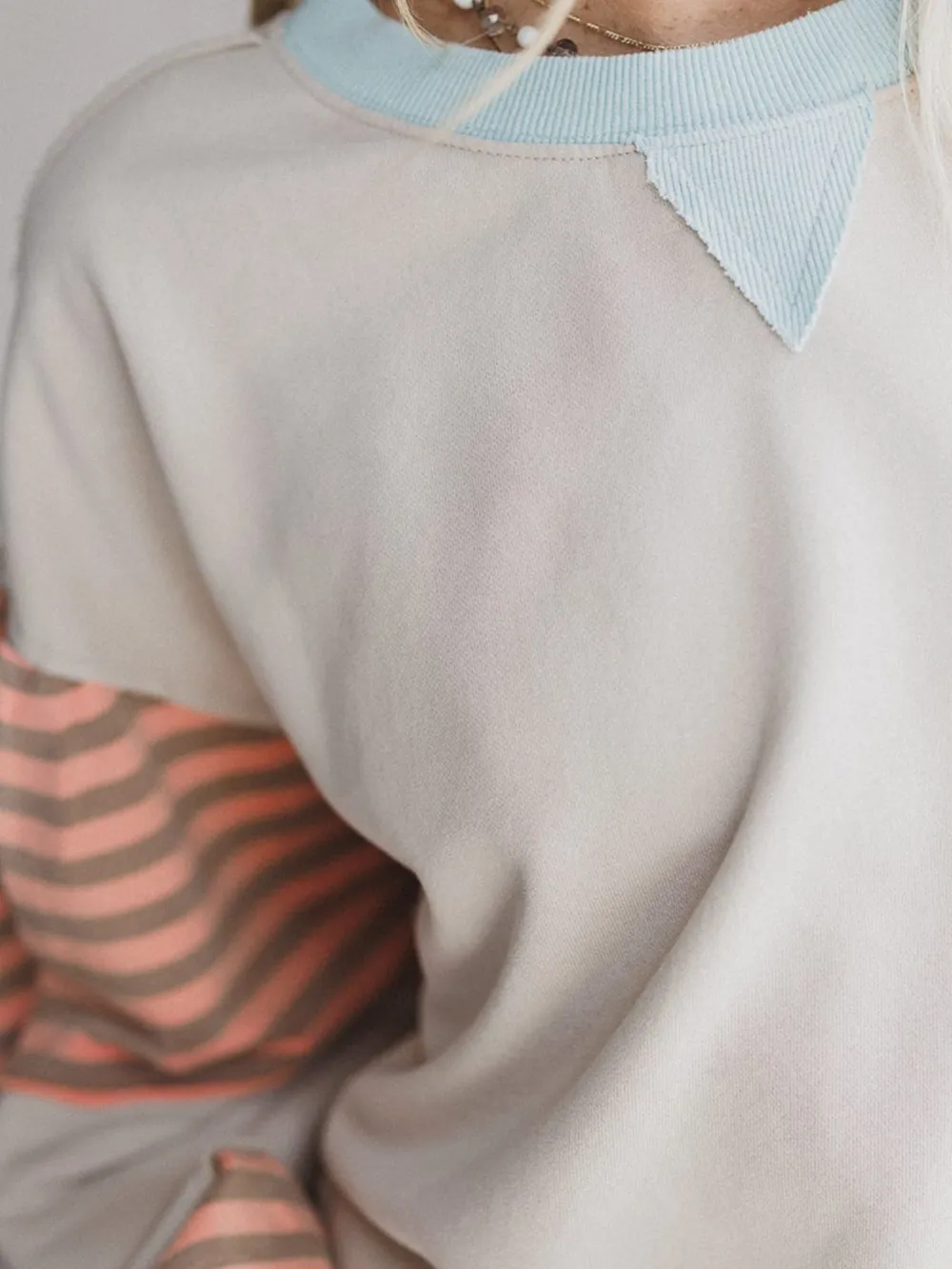 Striped Colorblock Patchwork Drop Shoulder Sweatshirt, image 2