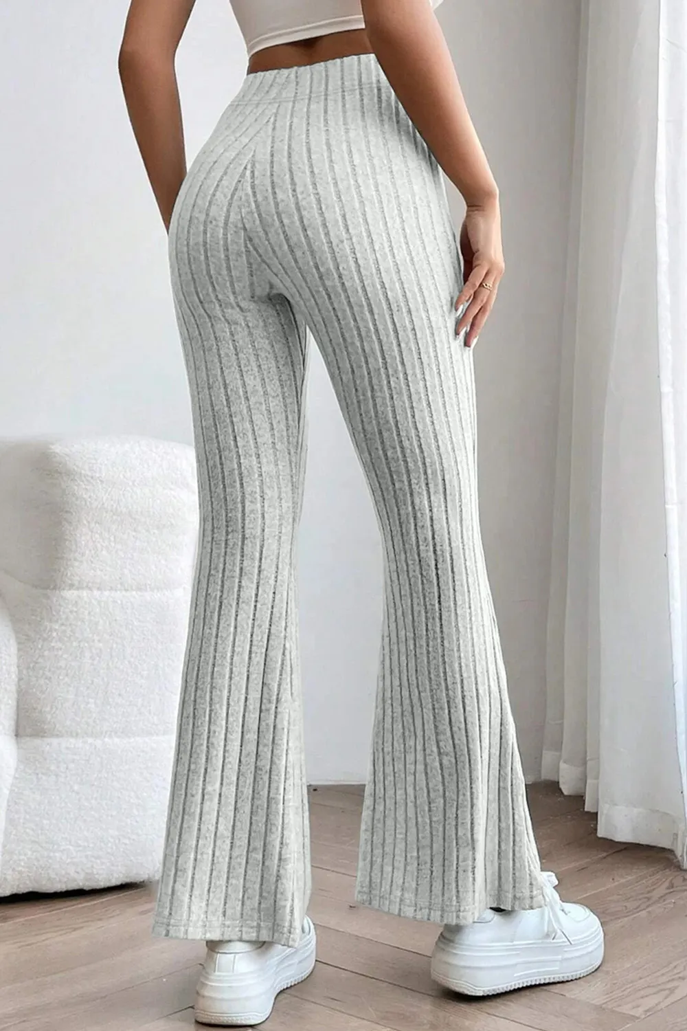 Full Size Ribbed High Waist Flare Pants, image 5