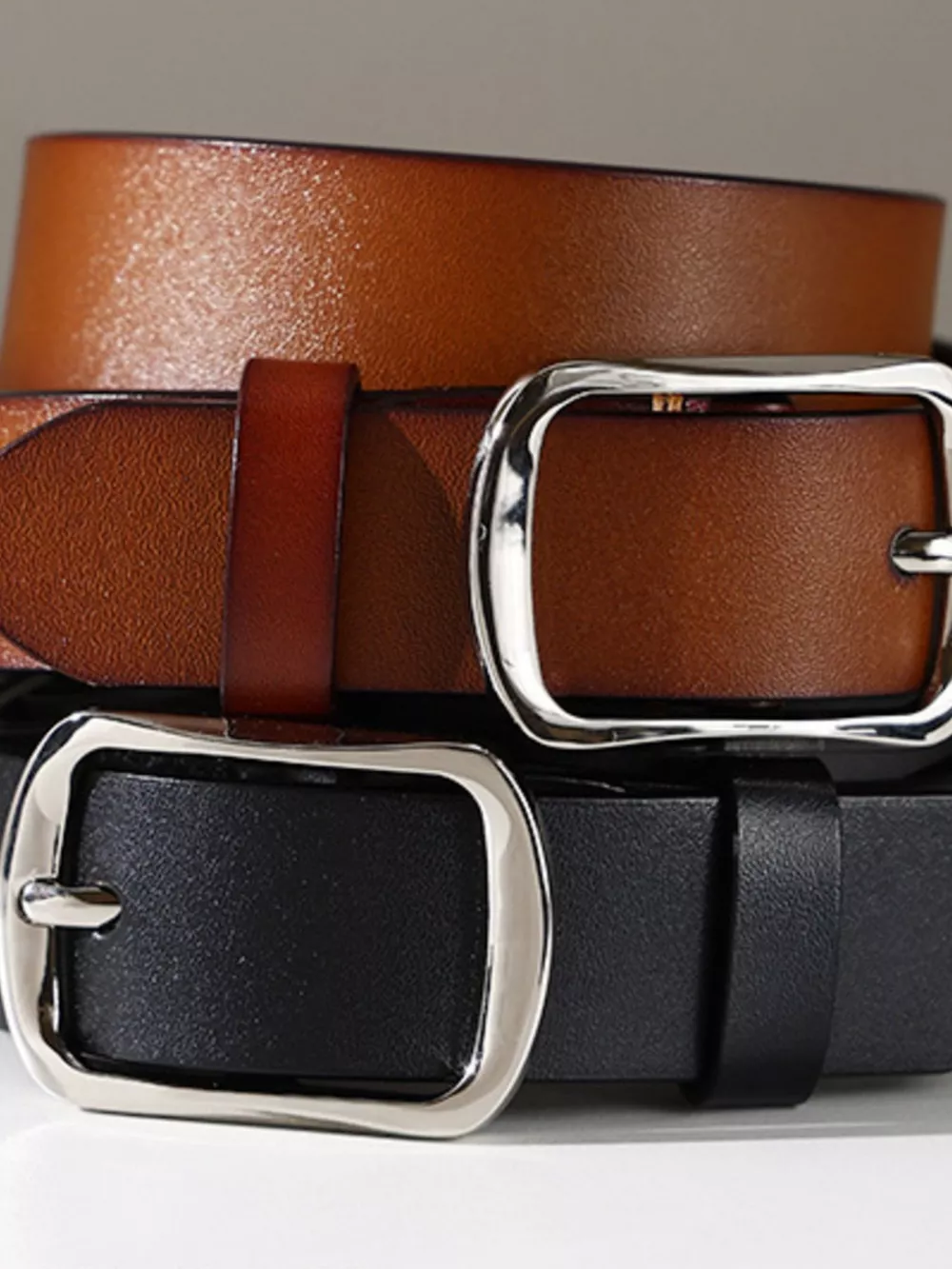 Classic Square Buckle Leather Belt, image 3